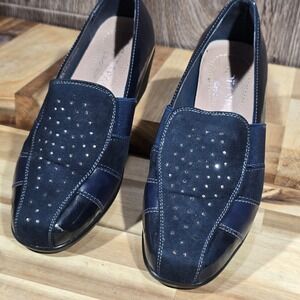 Soft Space Collection Women's Wedge Loafers Blue Suede Patent Size 35 EU Comfort